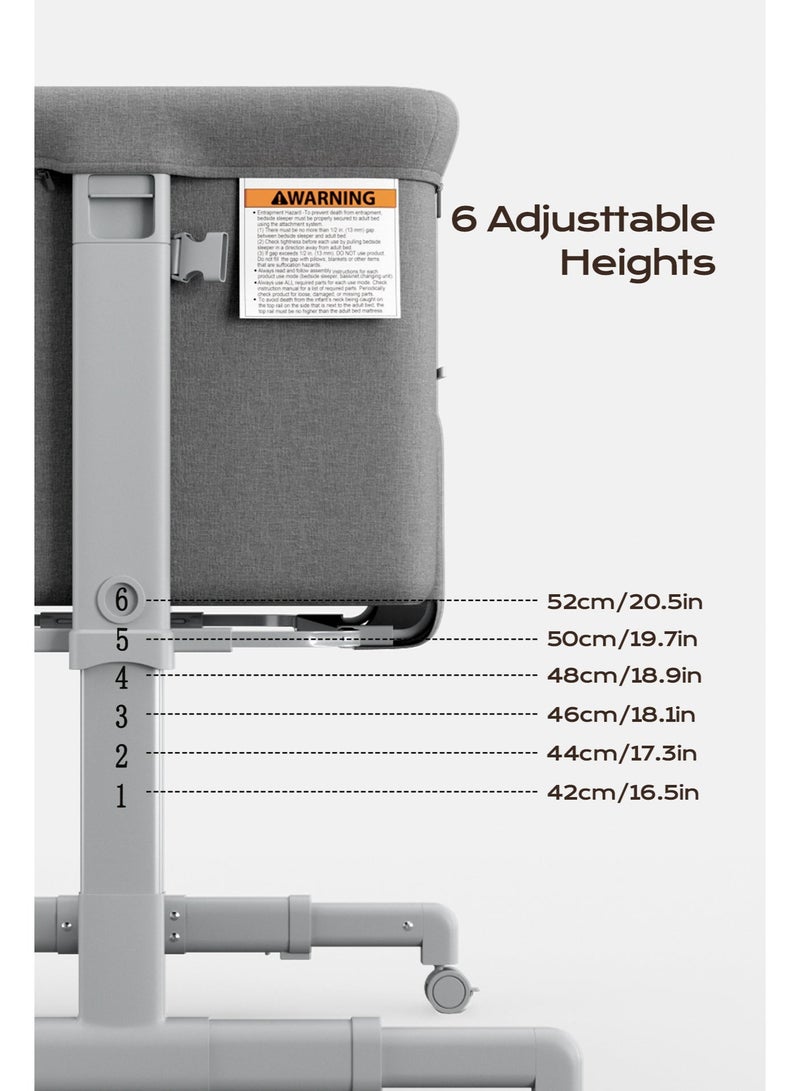 Babyomi 3-in-1 Baby Bassinet with Comfy Mattress, Wheels & 6 Height Adjustments,Grey - Image 5